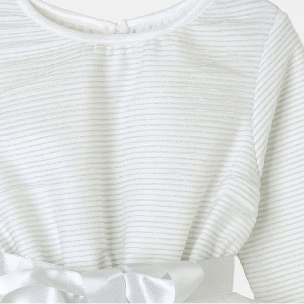 NWOT ORIGAMI Evie Long Sleeve Lurex Stripe Tutu Dress WHITE - Picture 4 of 14